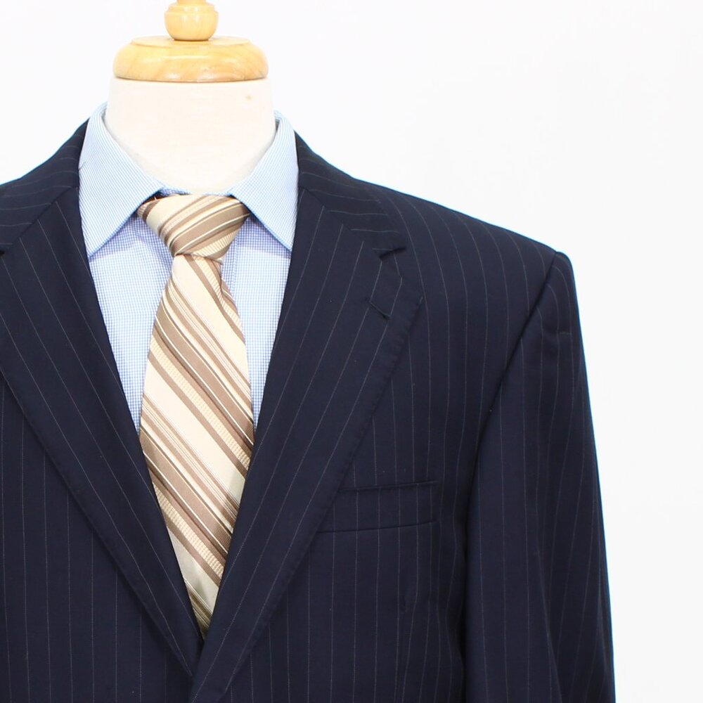 Jos. A. Bank 42R 36x31 Navy Striped Wool 2-Button Full Suit R437 - Picture 7 of 15